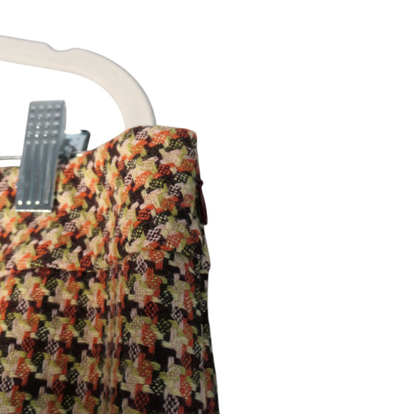 Ann Taylor Loft Mini Skirt Womens 14 Brown Houndstooth Tweed Wool Blend Lined - Picture 5 of 10